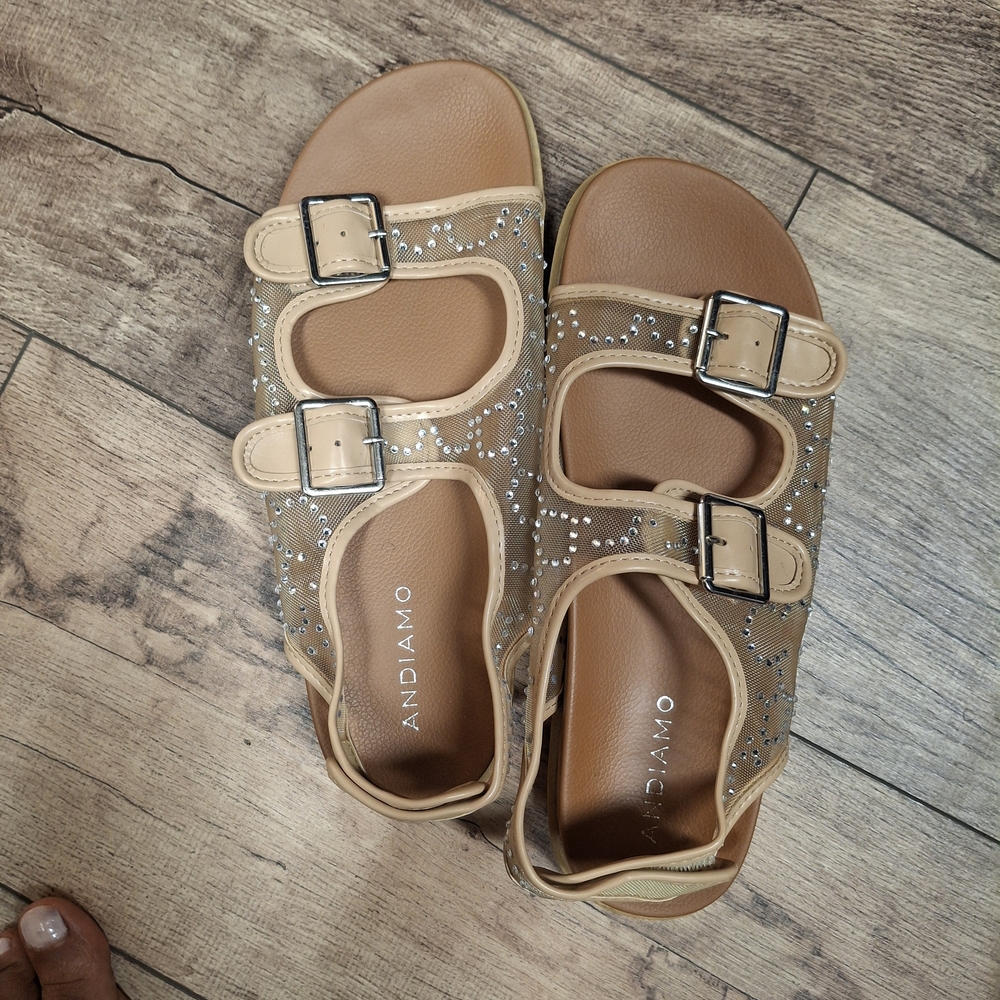 Andiamo Tan Women's Sandals with Silver Accents